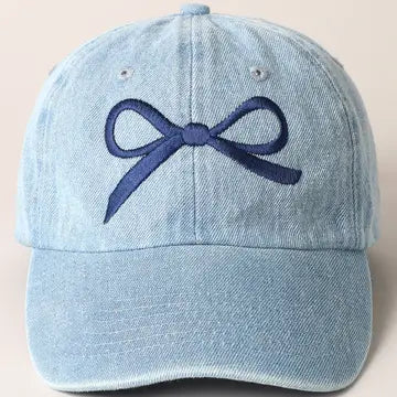 Bow Embroidered Denim Baseball Cap