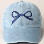 Load image into Gallery viewer, Bow Embroidered Denim Baseball Cap
