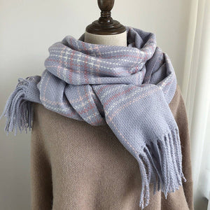 PLAID TASSEL SHAWL NECK SCARF