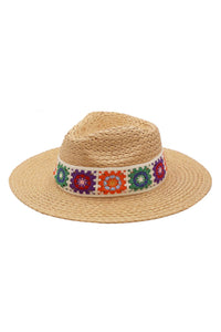 Floral Crochet Band Straw Hat