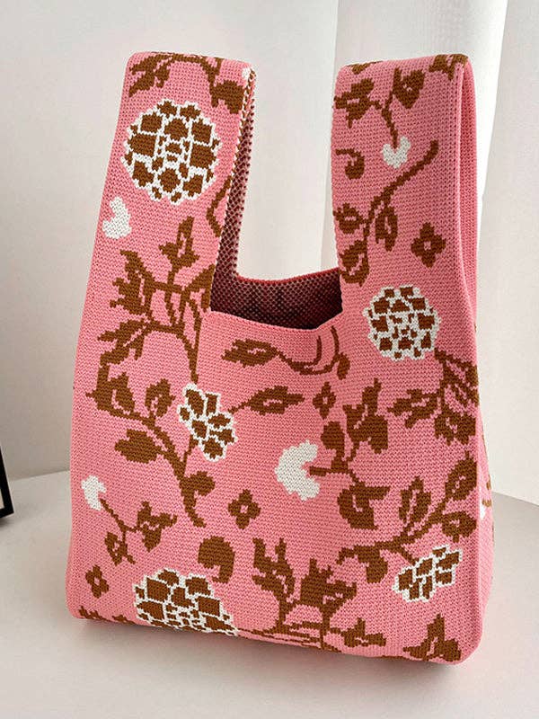 Floral Printed Woven Handbag