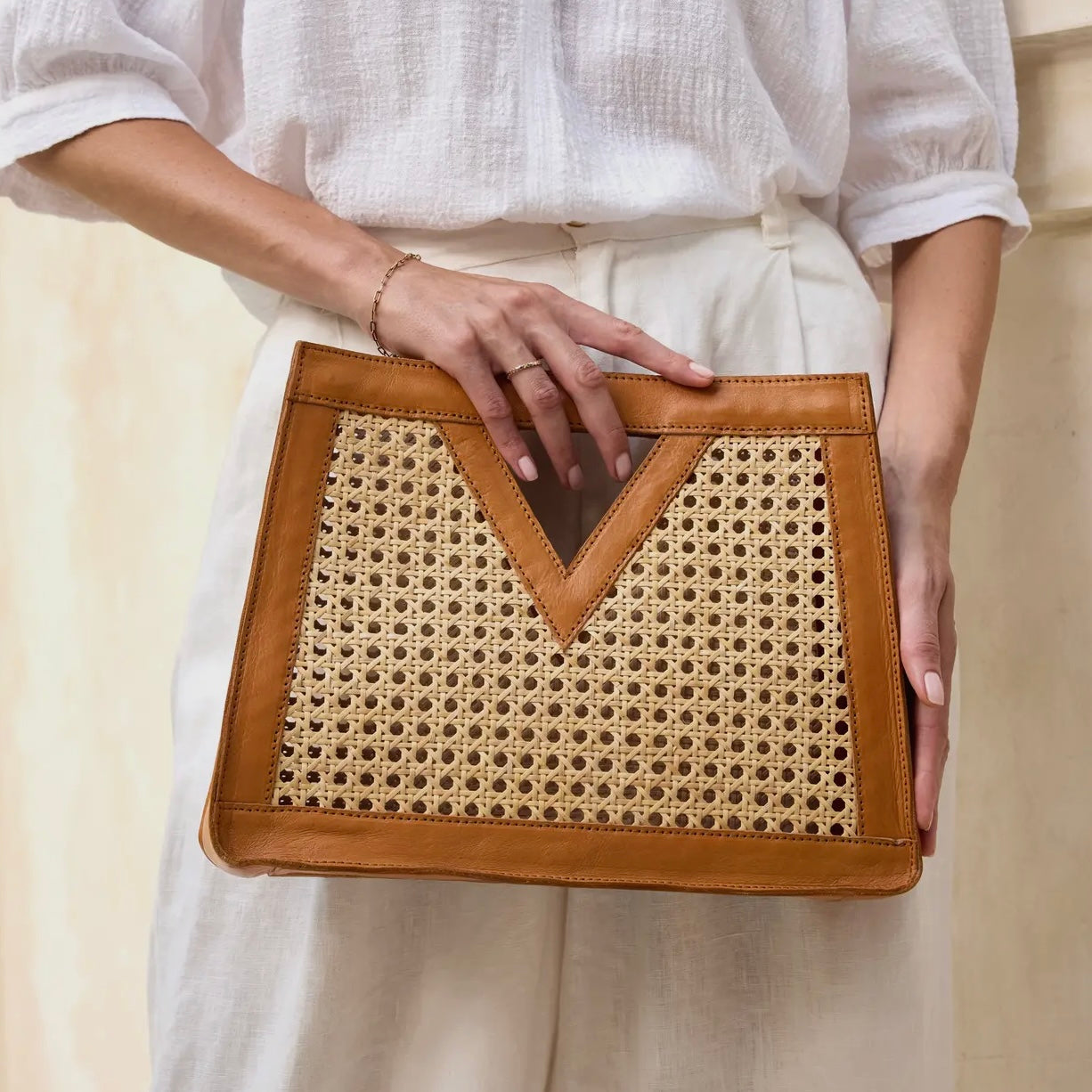 Rattan Cane Weave Triangle Bag