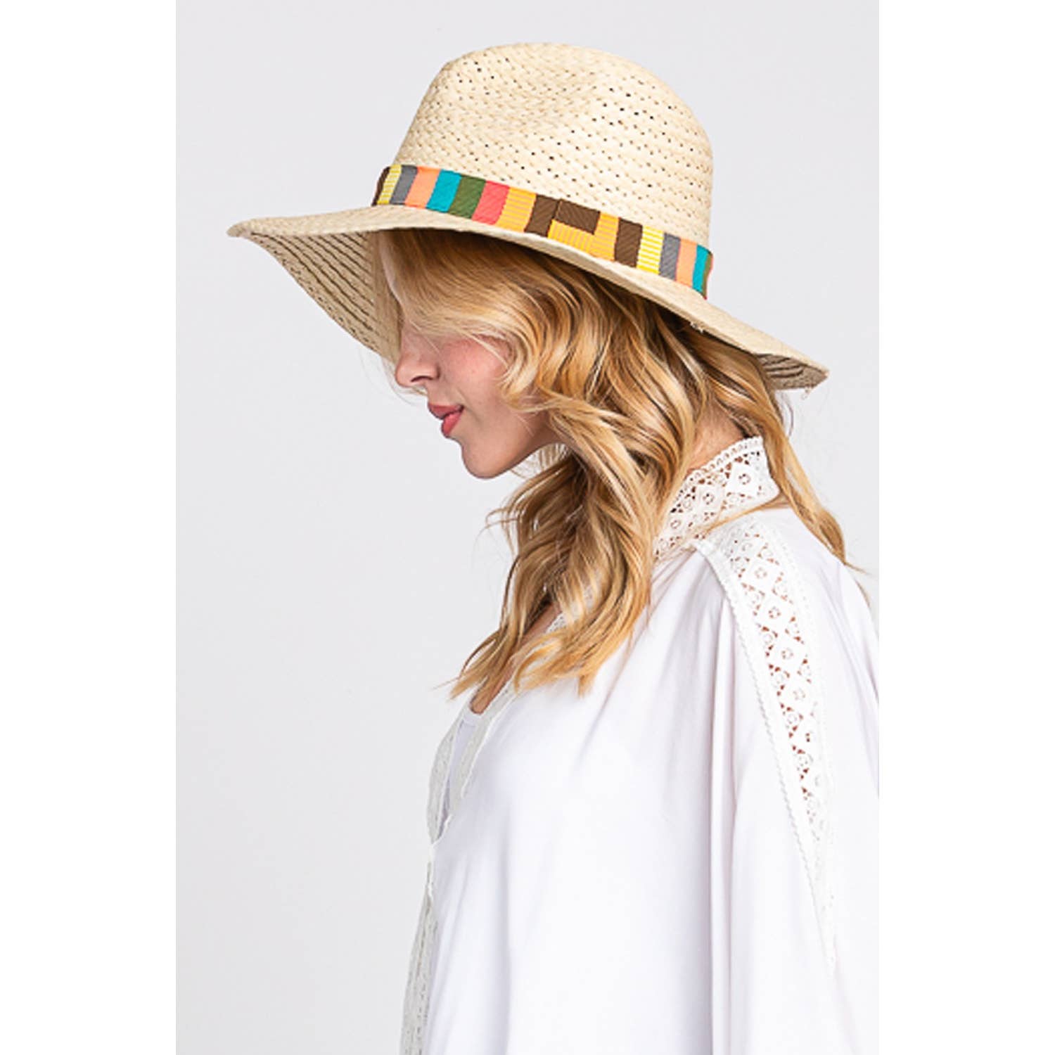 Multi Color Stripe Band Straw Hat