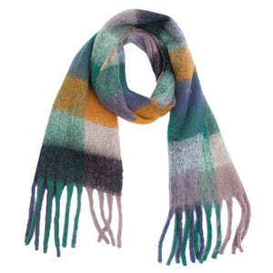 PLAID PATTERN FRINGE WINTER SCARF