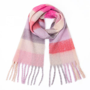 PLAID PATTERN FRINGE WINTER SCARF