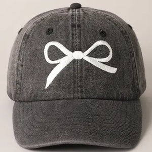 Bow Embroidered Denim Baseball Cap
