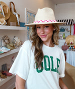 Load image into Gallery viewer, Beach Queen Hat White Palm with Pink/White Braid
