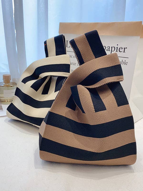 Black & Coffee Striped Woven Handbag