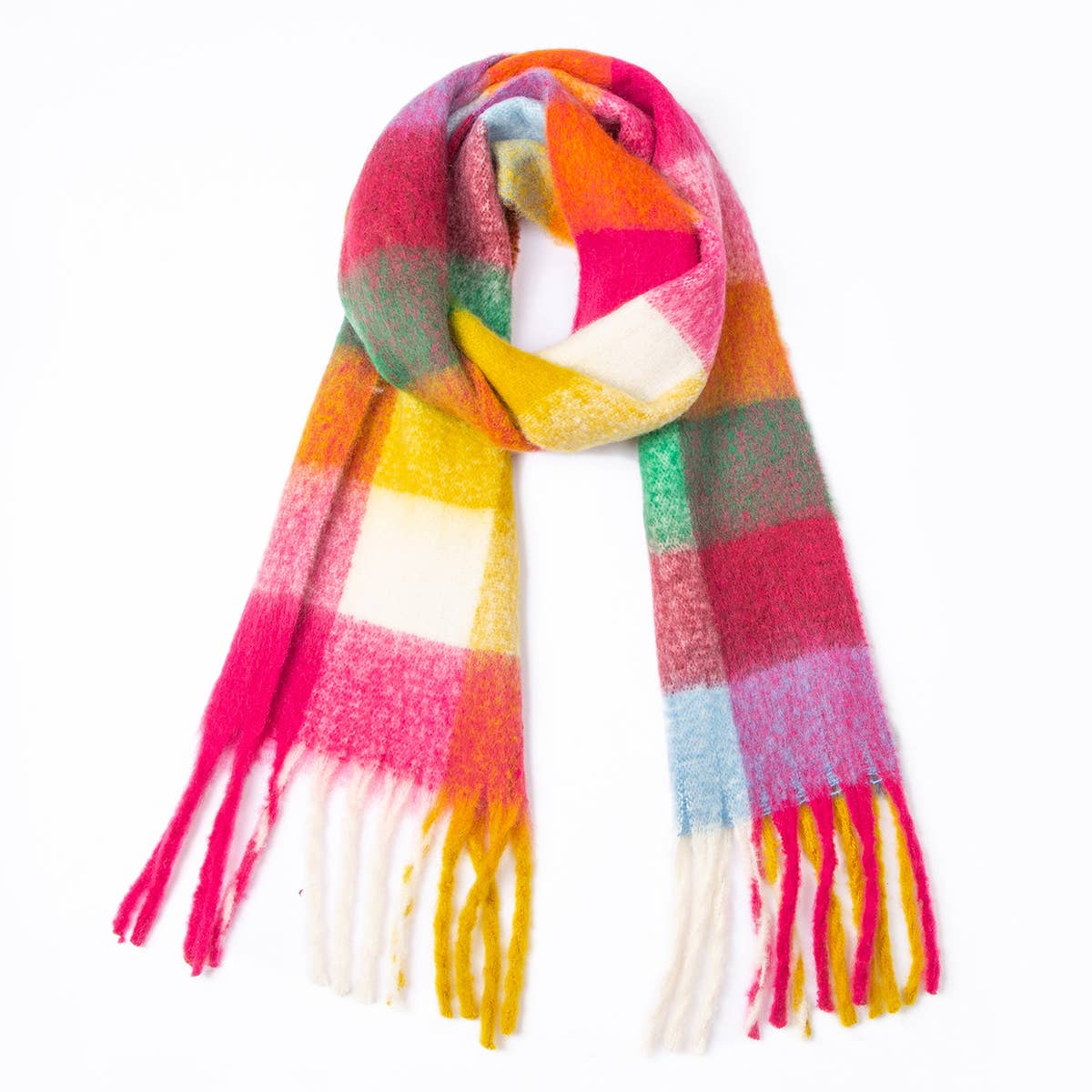 PLAID PATTERN FRINGE WINTER SCARF