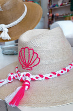 Load image into Gallery viewer, Beach Queen Hat White Palm with Pink/White Braid
