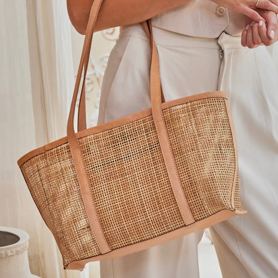 Rattan Basket Weave Tote