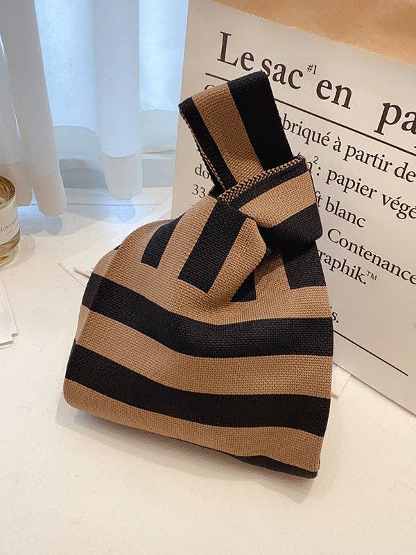 Black & Coffee Striped Woven Handbag