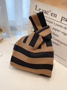 Black & Coffee Striped Woven Handbag