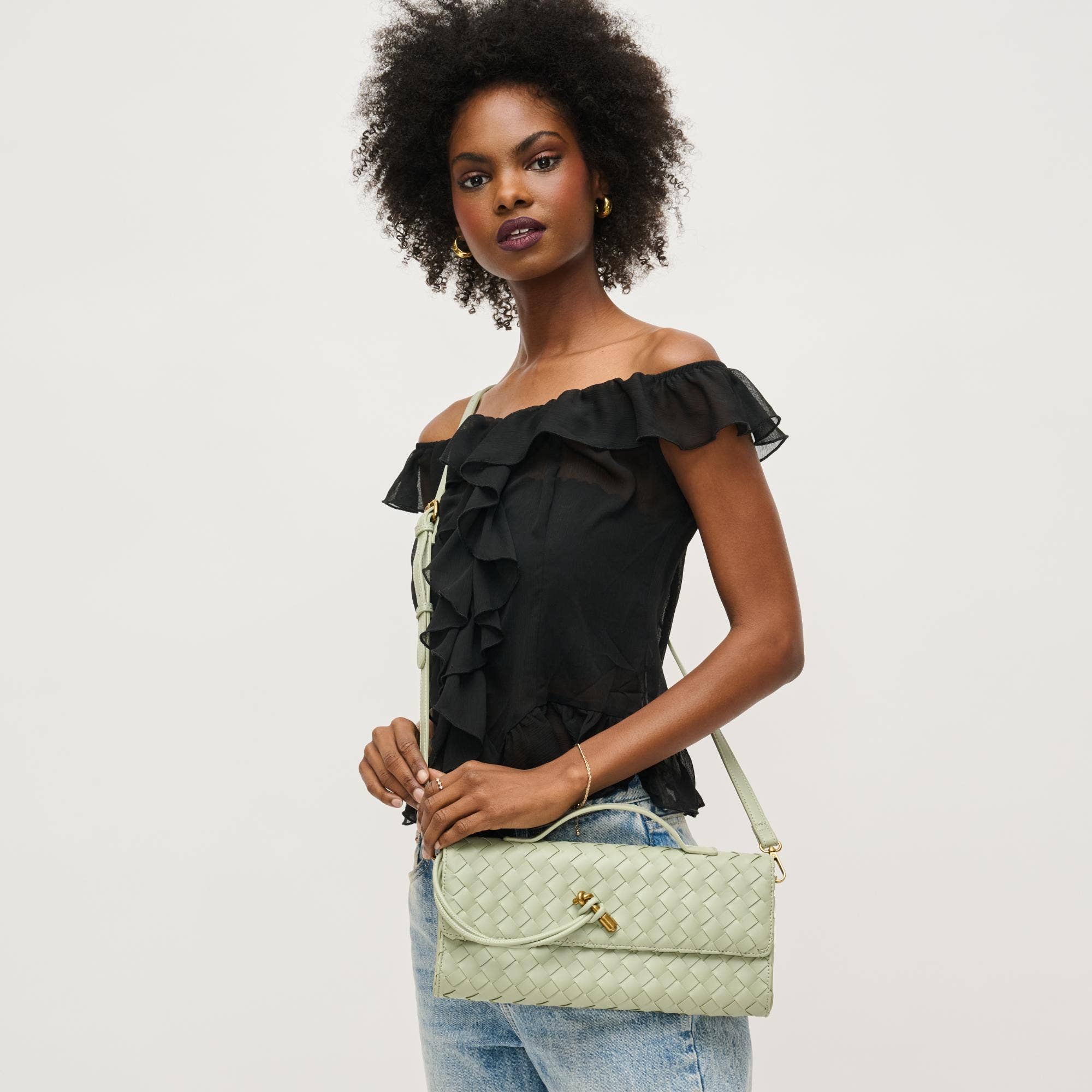 Ada Top Handle Woven East West Clutch Crossbody