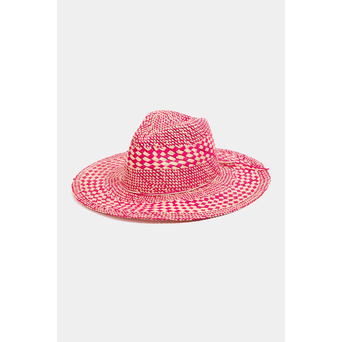 Checkered Straw Weave Sun Hat