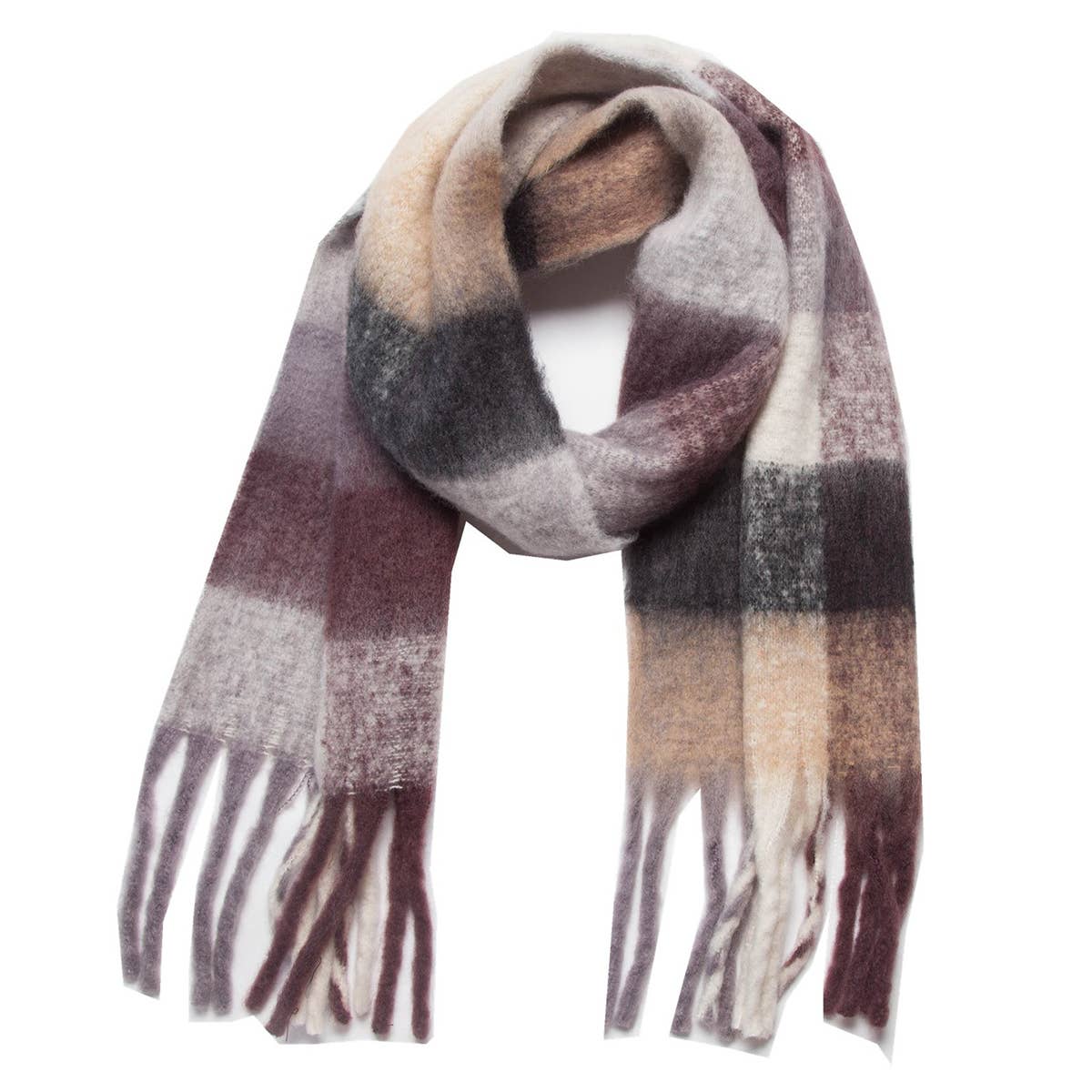 PLAID PATTERN FRINGE WINTER SCARF