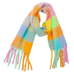 PLAID PATTERN FRINGE WINTER SCARF