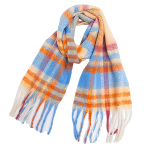 PLAID PATTERN FRINGE WINTER SCARF