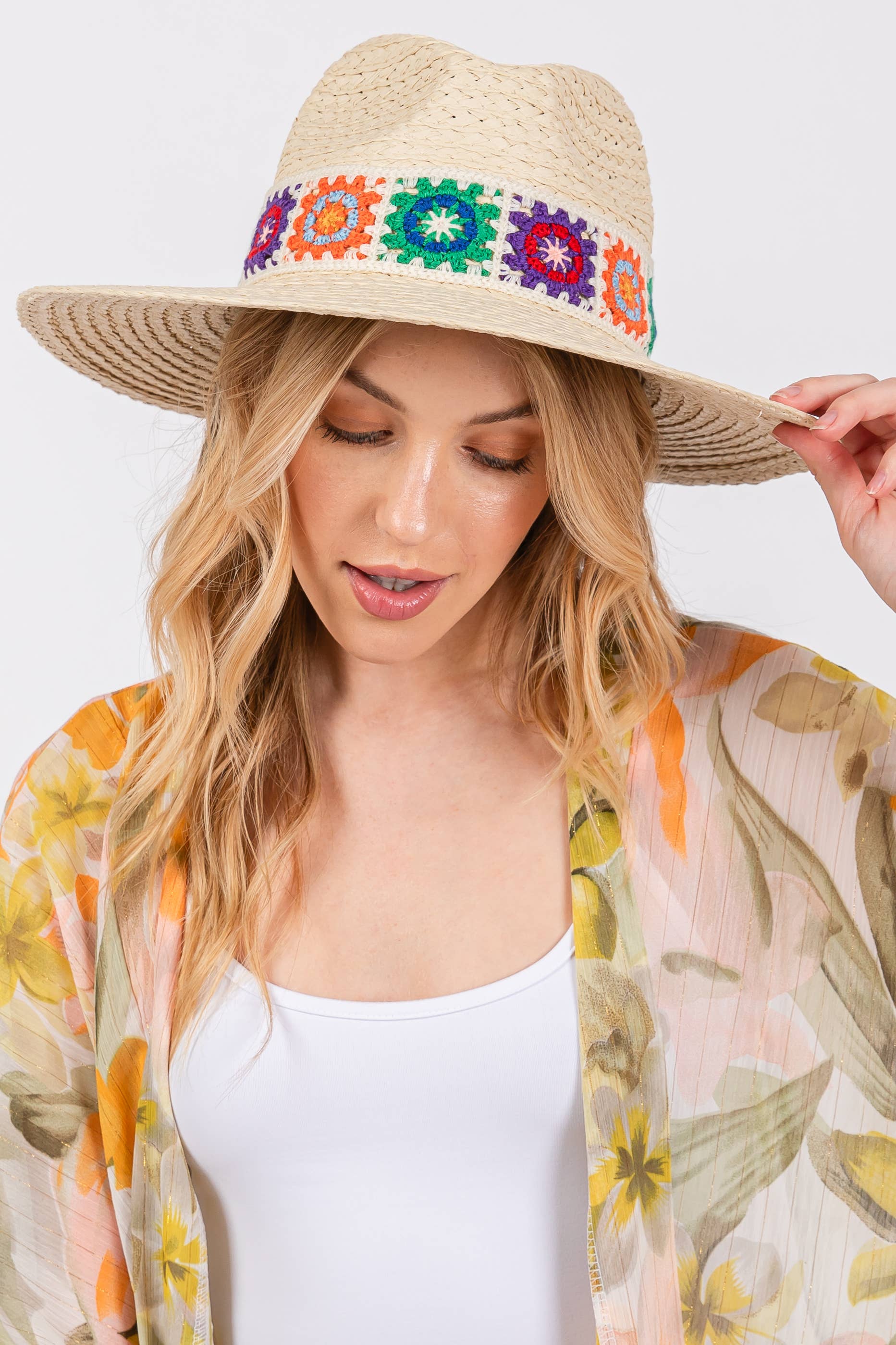 Floral Crochet Band Straw Hat