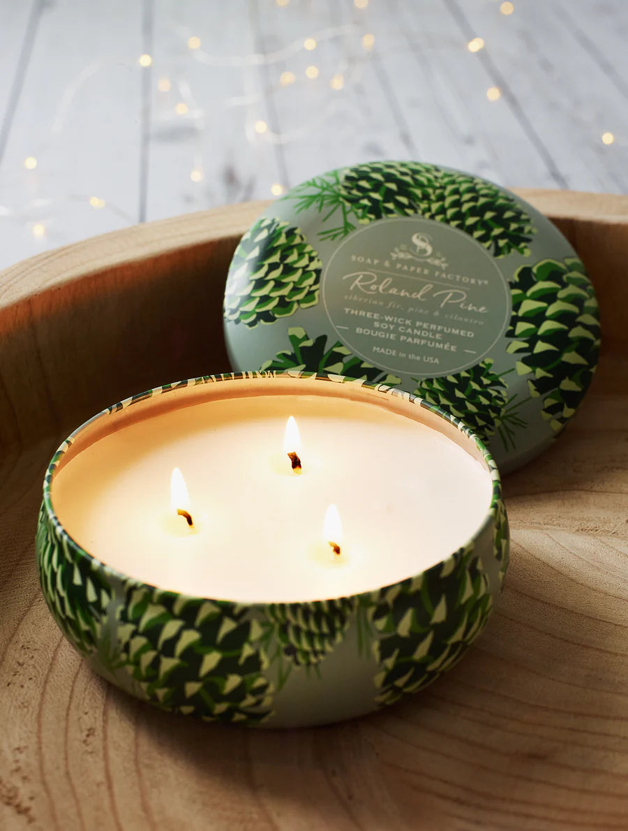 Roland Pine Three-Wick Tin Soy Candle