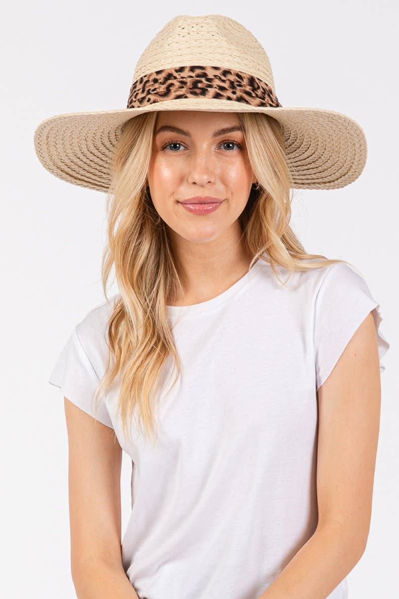 Leopard Band Straw Sun Hat