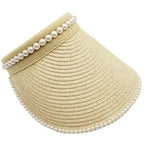 Load image into Gallery viewer, Straw with Pearls Sun Visor
