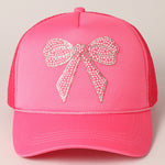 Load image into Gallery viewer, Rhinestone Bow Trucker Hat
