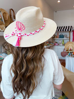 Load image into Gallery viewer, Beach Queen Hat White Palm with Pink/White Braid
