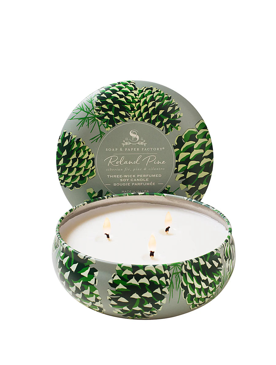 Roland Pine Three-Wick Tin Soy Candle