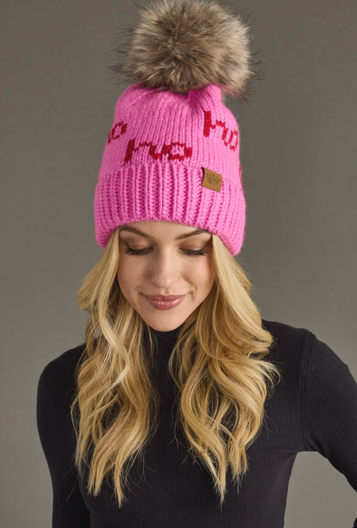 Pink and Red Knit Pom Hat