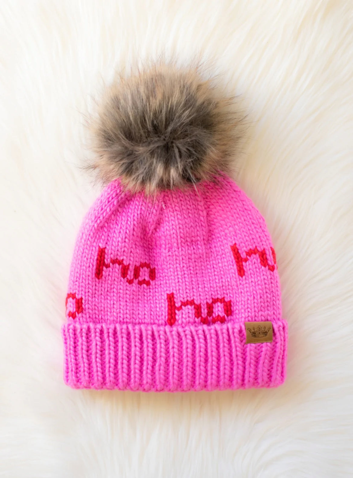 Pink and Red Knit Pom Hat
