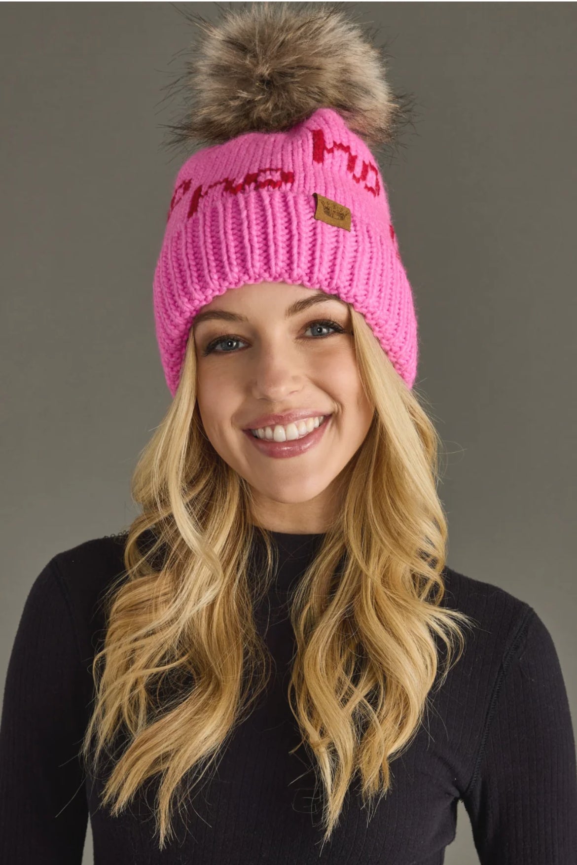 Pink and Red Knit Pom Hat