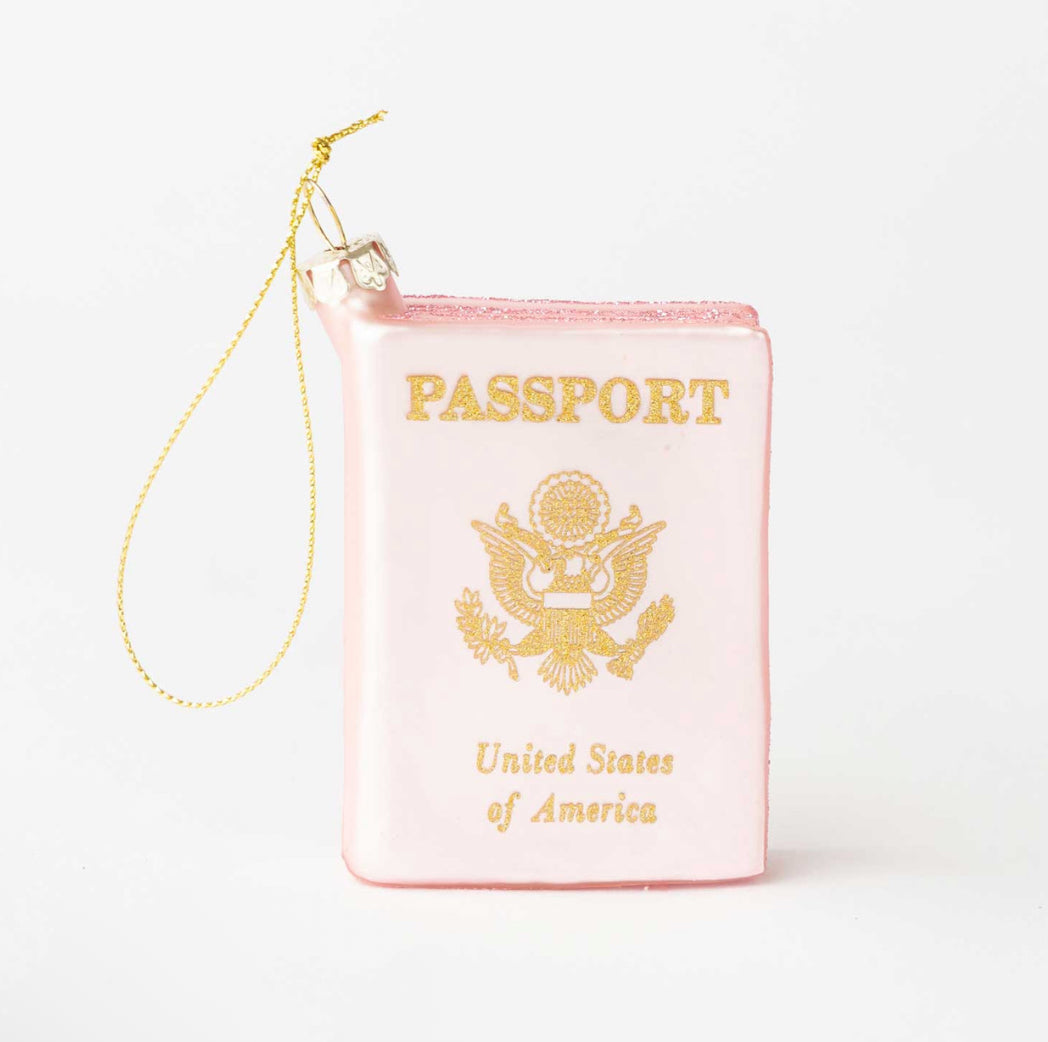 Pink Passport Glass Ornament