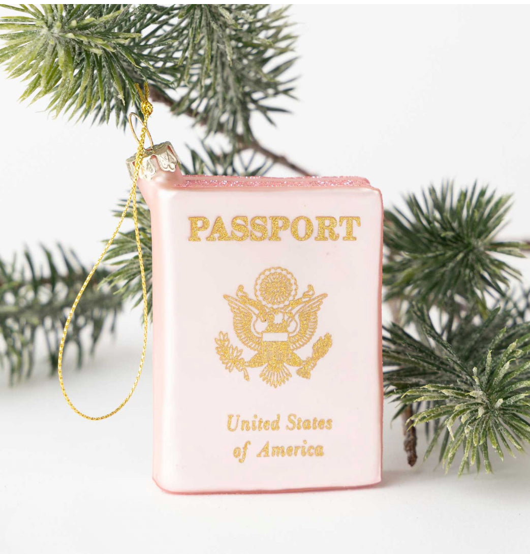 Pink Passport Glass Ornament