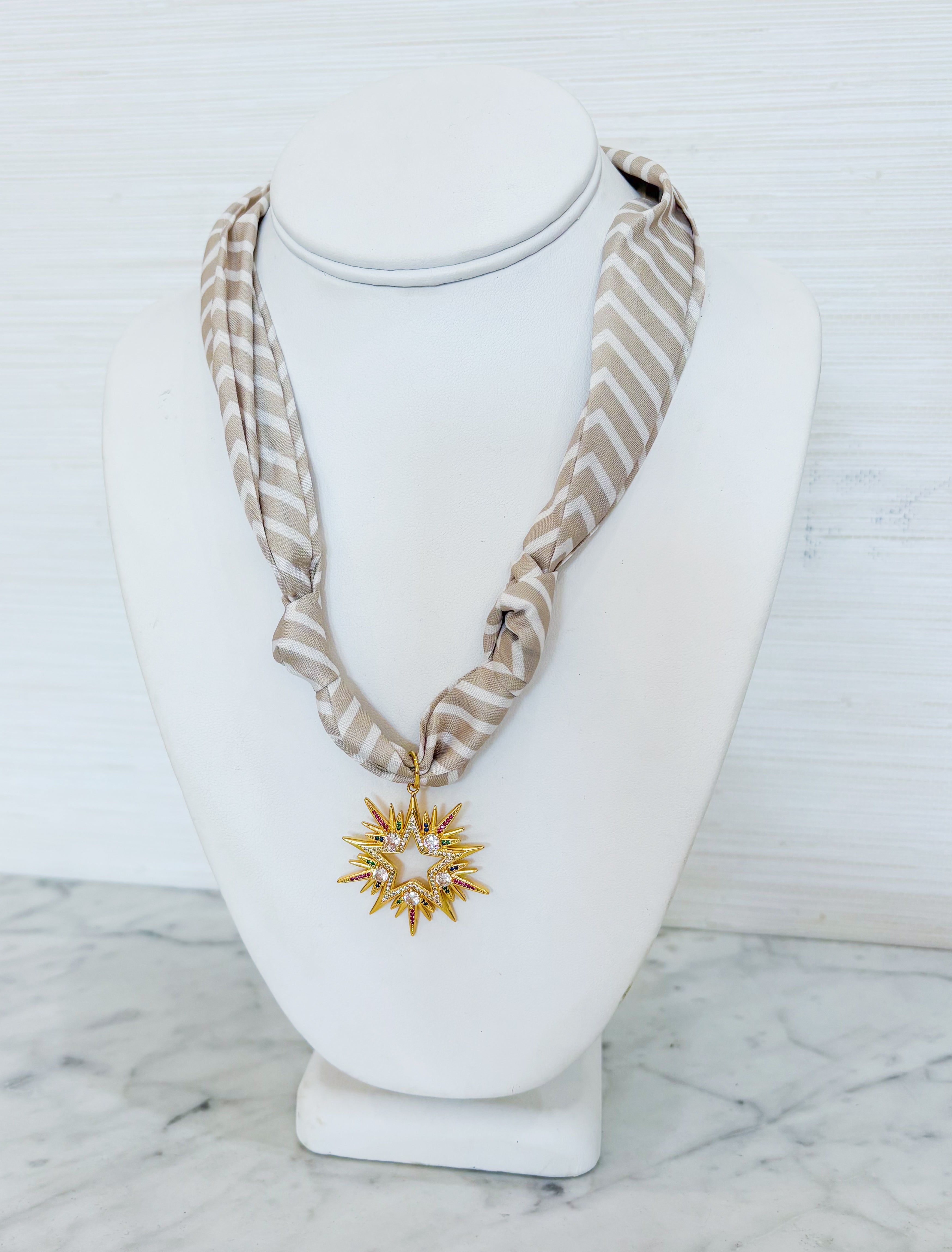 Rhinestone Burst Scarf Necklace