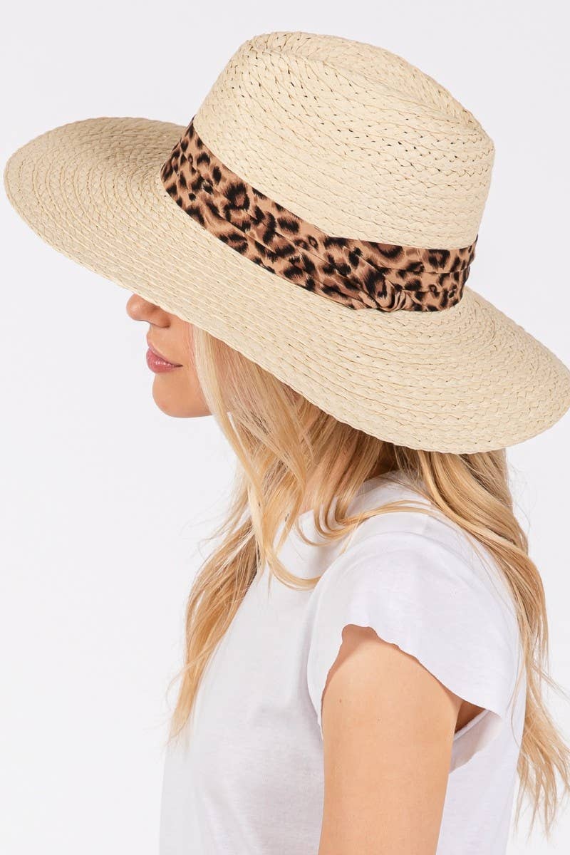 Leopard Band Straw Sun Hat