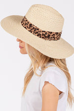 Load image into Gallery viewer, Leopard Band Straw Sun Hat
