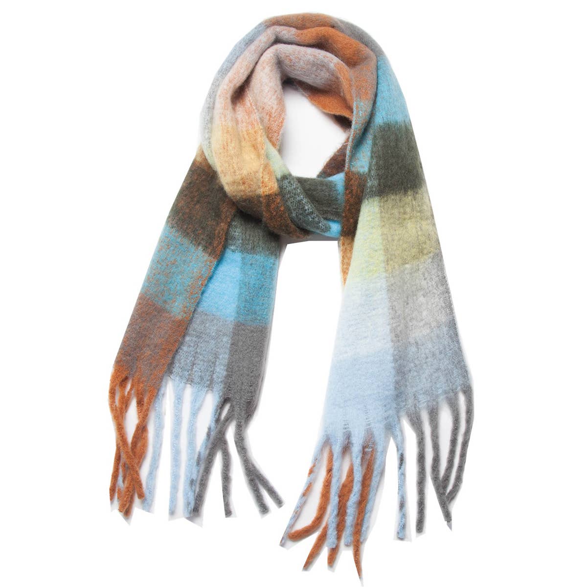 PLAID PATTERN FRINGE WINTER SCARF