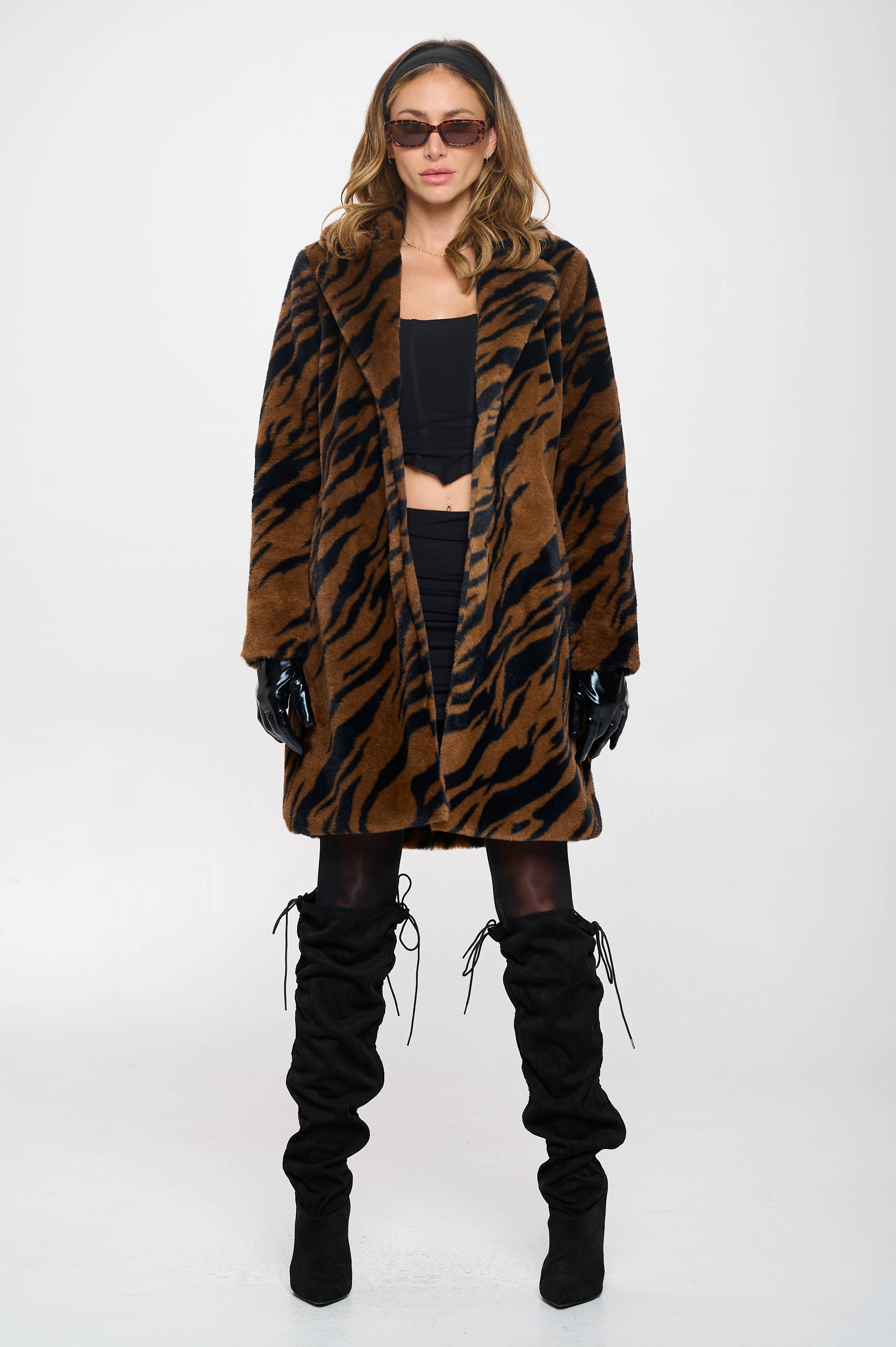 Faux Fur Zebra Trench Coat