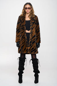 Faux Fur Zebra Trench Coat