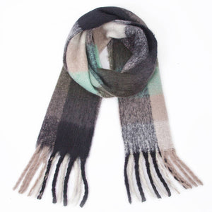 PLAID PATTERN FRINGE WINTER SCARF