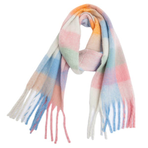 PLAID PATTERN FRINGE WINTER SCARF