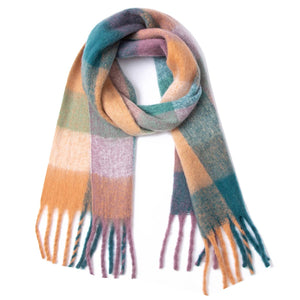 PLAID PATTERN FRINGE WINTER SCARF