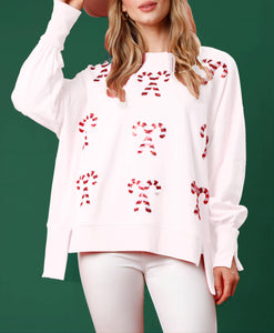 Candy Cane Sequin Pullover