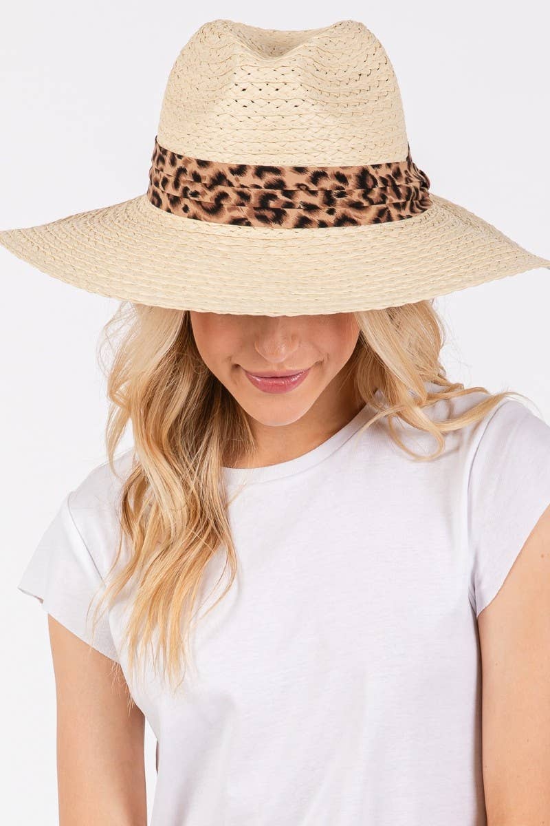 Leopard Band Straw Sun Hat