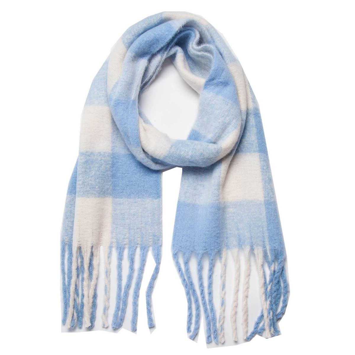 PLAID PATTERN FRINGE WINTER SCARF