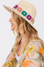 Load image into Gallery viewer, Floral Crochet Band Straw Hat
