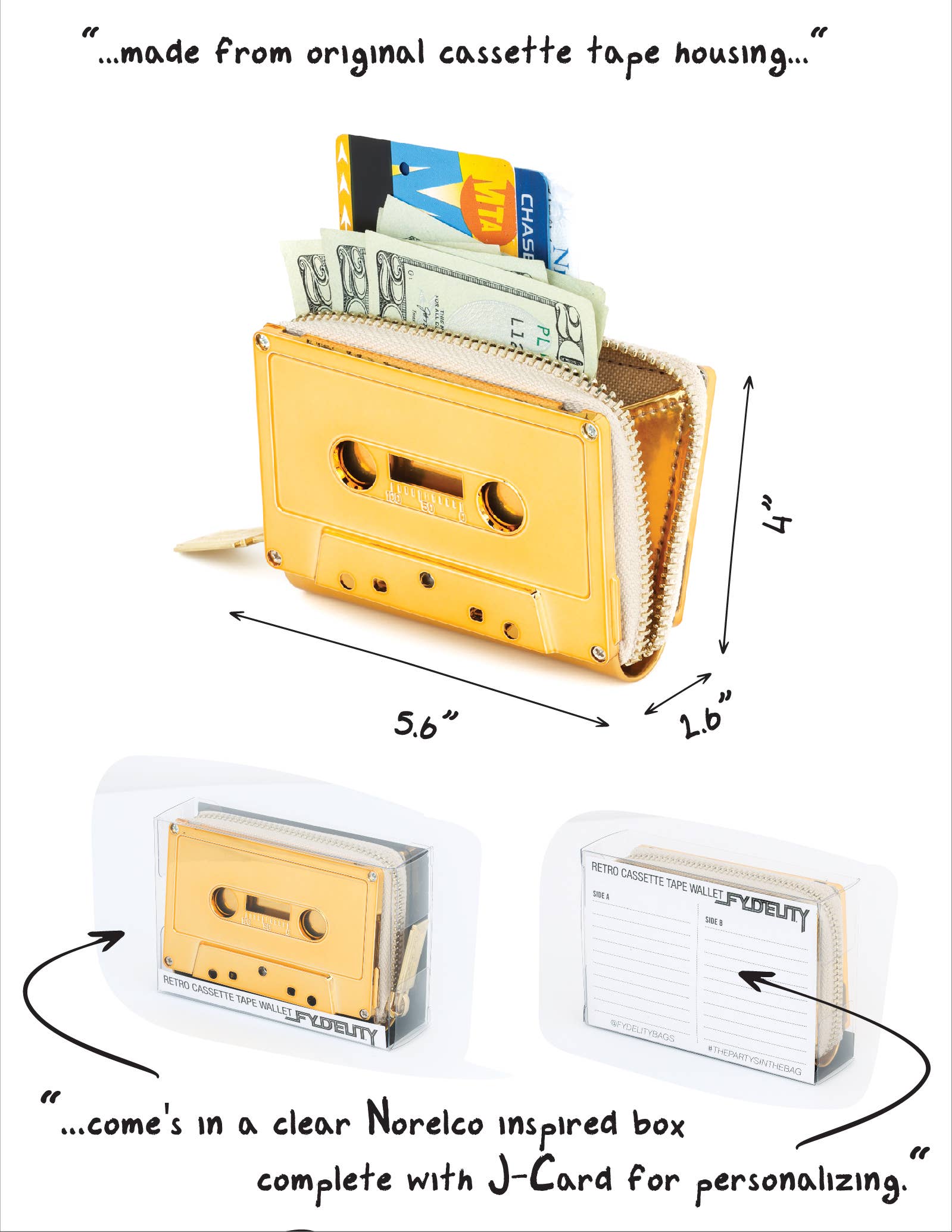 Retro Cassette Mixtape Wallet | Gold Chrome